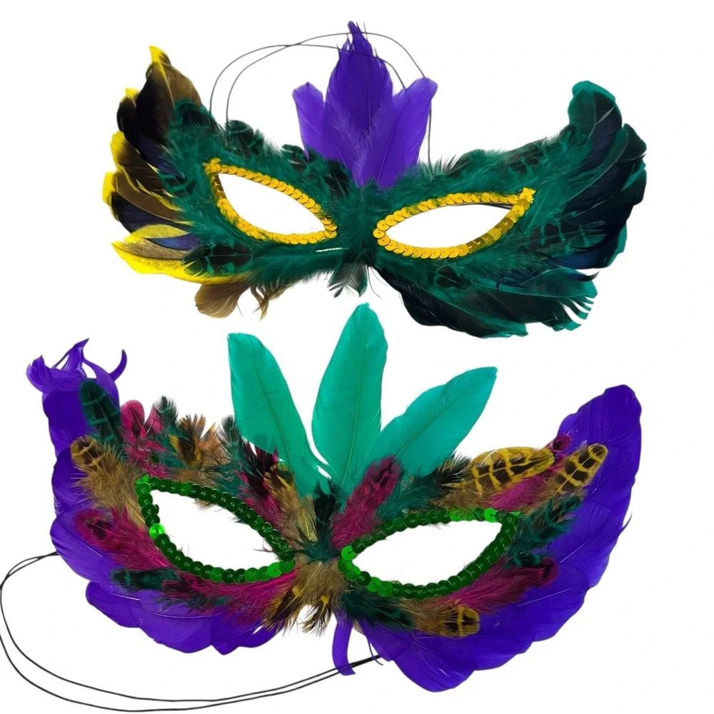 Multicolor‎  2 Feather Masquerade Ball Mardi Gras Halloween Mask Costume A18G